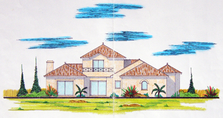 an architect's sketch of the villa «Aux Trois Cônes» at Pornichet, near La Baule
